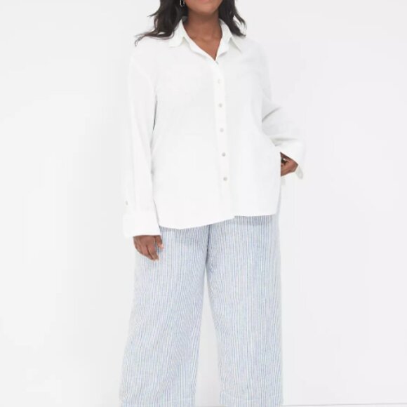 Lane Bryant Relaxed Linen Button Down Shirt, Size 18/20 White - Picture 2 of 4